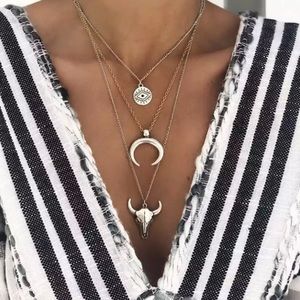 Layered Silver Boho Statement Necklace Set